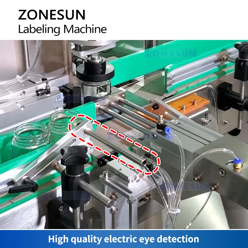 ZONESUN Automatic Label Applicator Polygon Bottle Labeling Machine Irregular Container Packaging Sticker Dispenser ZS-TB550V