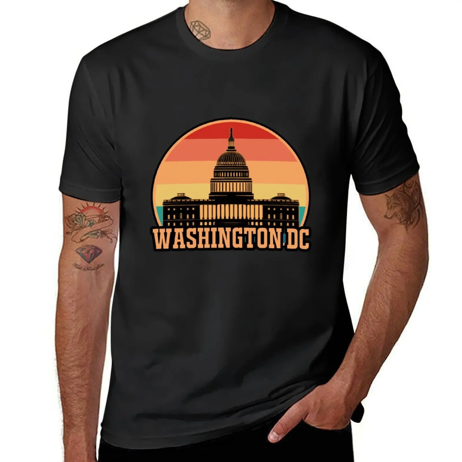 Vintage Sonnen untergang Washington DC T-Shirt Sommer Top Sommerkleid ung ästhetische Kleidung schwere T-Shirts für Männer