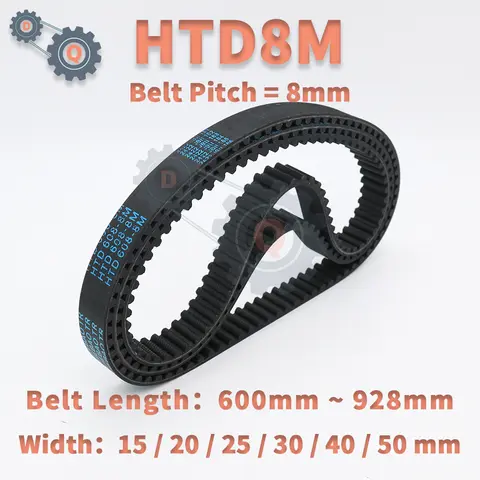 HTD 폐쇄 루프 고무 벨트, 8M 타이밍 벨트, 길이 600mm ~ 928mm, HTD8M 벨트 폭 15mm, 20mm, 25mm, 30mm, 40mm, 50mm, HTD8M