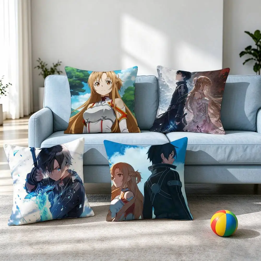 SOA Sword Art O-Online Asuna Kirito  Pillow Case Square Double-Sided Sofa Cushion Cover Bedroom Bedside Pillow Gift