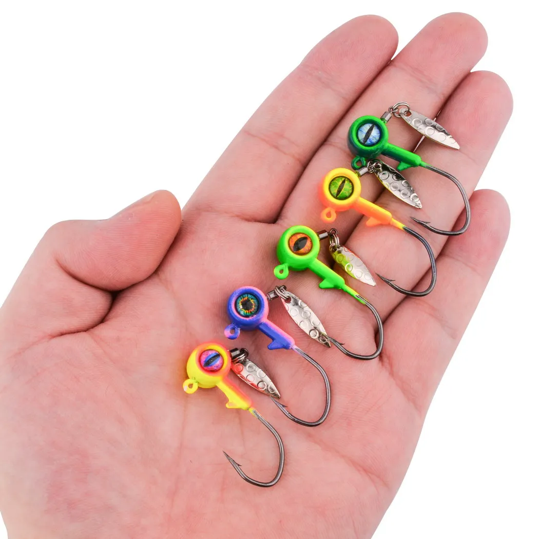 50pcs Jig Head Hook 1.75g 3.5g 5g 7g 10g Fishing Hook Rotating Sequins Jig Lure Metal Spoons Baits For Soft Worm Fishing Tackle