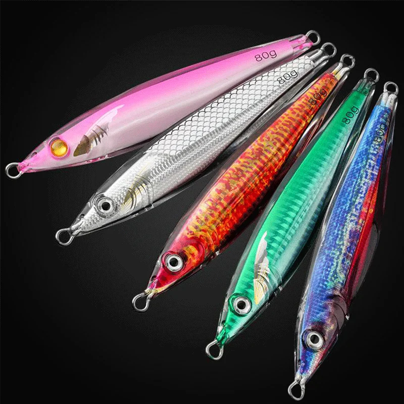 

80g 130g Mental Resin Jig Coated Saltwater Slow Pitch Metal Jigs Lure Sea Shore Casting Sinking Jigging Fishing Jigs Lure