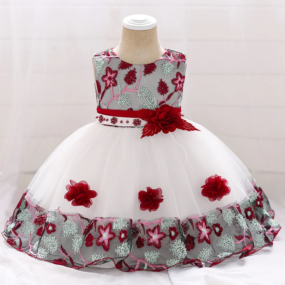 Baby Girls Floral Birthday Party Dress Princess Gown For Holiday Girl Fashion Lace Fluffy Costumes Kids Bow Birthday New Clothes