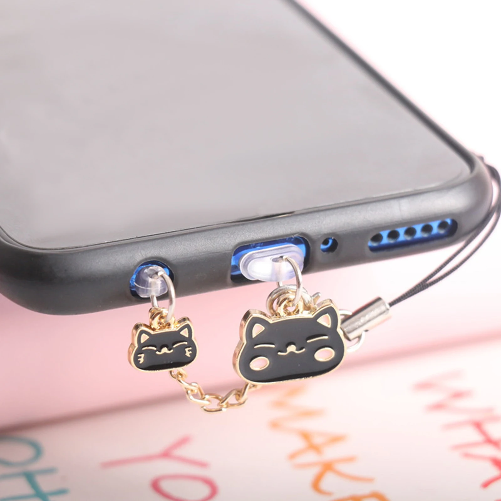 

Copper Alloy Cat Design Phone Charge Hole Protector Pendant Dust Plug Necklace Mini Decorative Accessory for Lovely