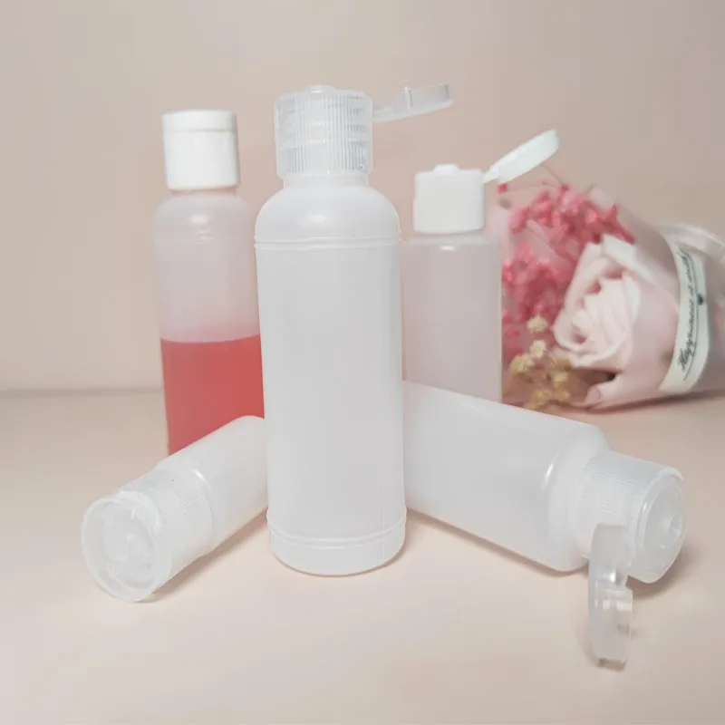 100pcs 10ml-50ml PE Translucent Plastic Flip Bottles Butterfly Cap Squeezable Sample Container For Travel Liquid Cleanser Lotion