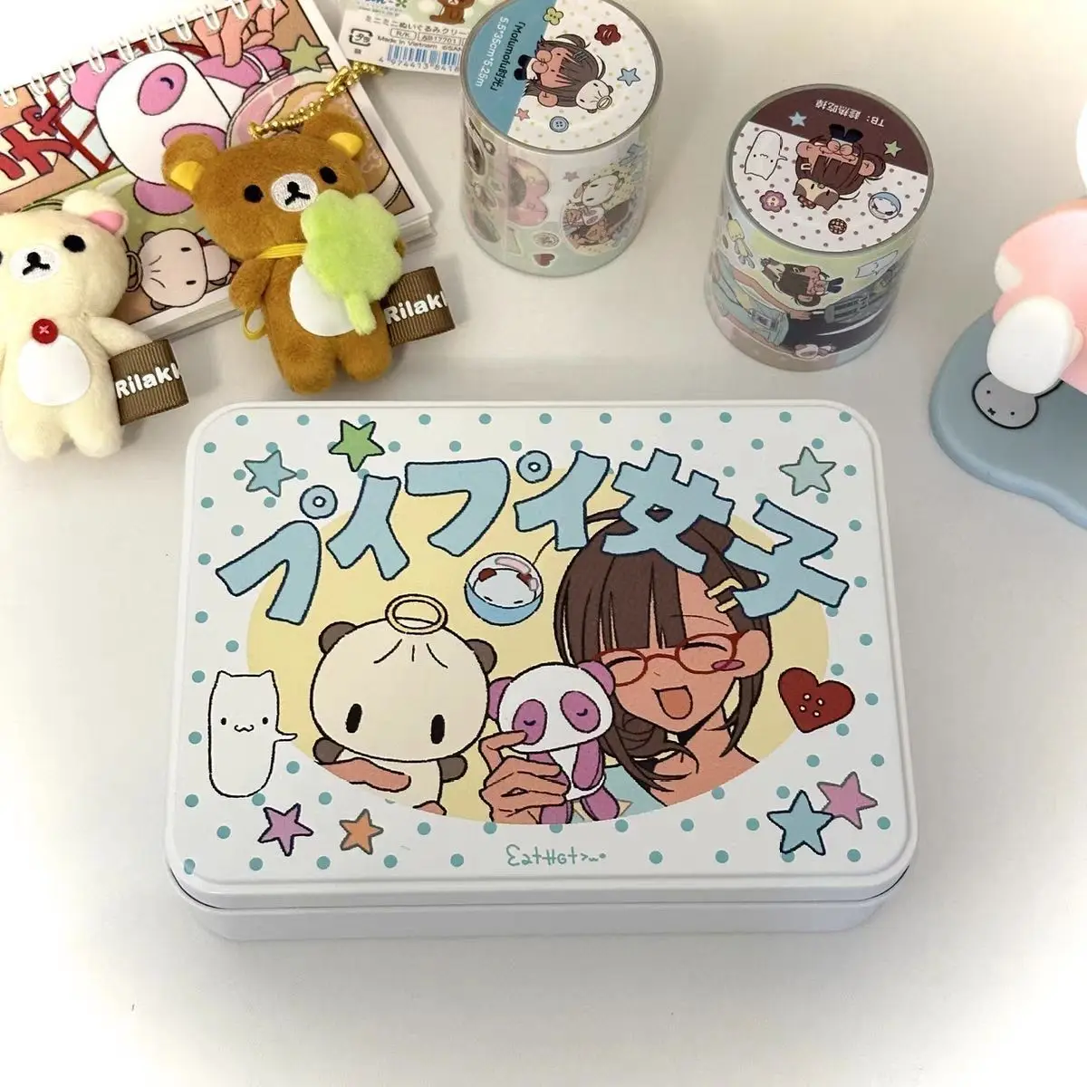 Cartoon Metal Storage Box Ins Tin Box With Lid Stationery Photo Card Sticker Desktop Organizer Case Handmade Journal Supplies