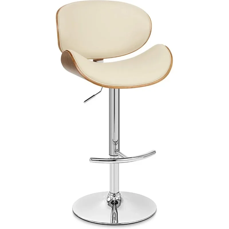 

45" Cream Faux Leather and Solid Wood Swivel Adjustable Height Bar Chair