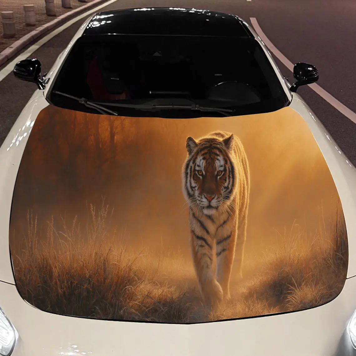 Grand Golden Tiger Car Hood Stickers - Self-Adhesive, Waterproof and Durable Vinyl Wrap, Decorate And Protect Your Car - The Gif