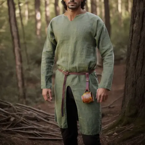 Medeltida Renässans Retro Linneskjorta Toppar Tunika Man Långa Klädnader Klänning Vintage Jackor Riddare Vikingar Pirat Cosplay Kostymer 10 best sales medeltida tunika för män - №2