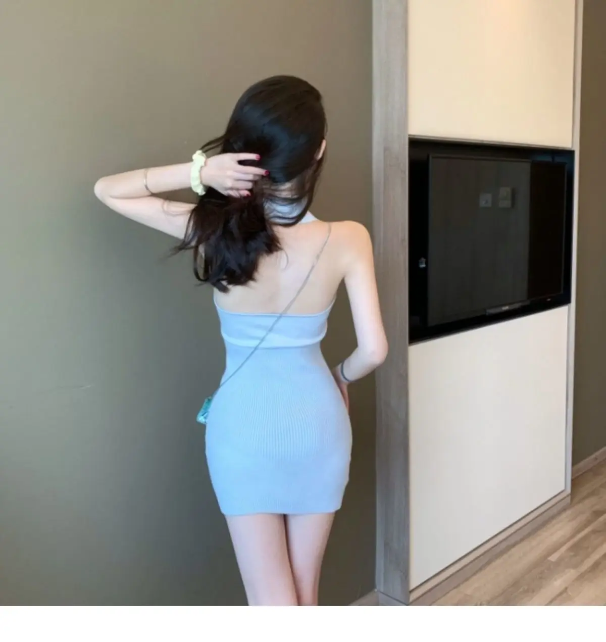 Korean Style Chic V-neck Vacation Dresses Women Summer Vintage Simple Solid Sweet Slim Backless Knitted Dress