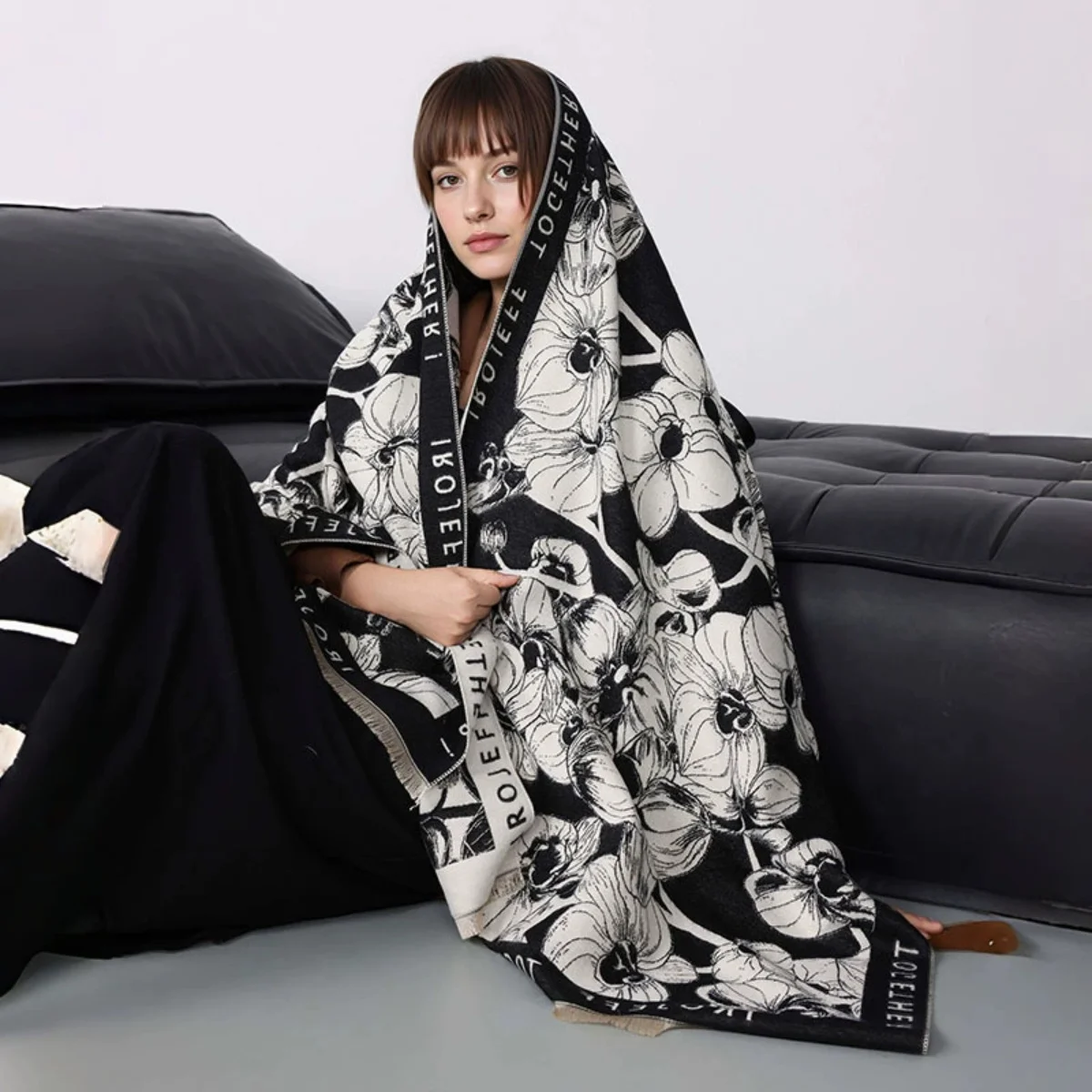 

Роскошная зимняя женская шаль из искусственного кашемира, толстый теплый жаккардовый шарф, высококачественная двусторонняя накидка из пашмины для женского бренда