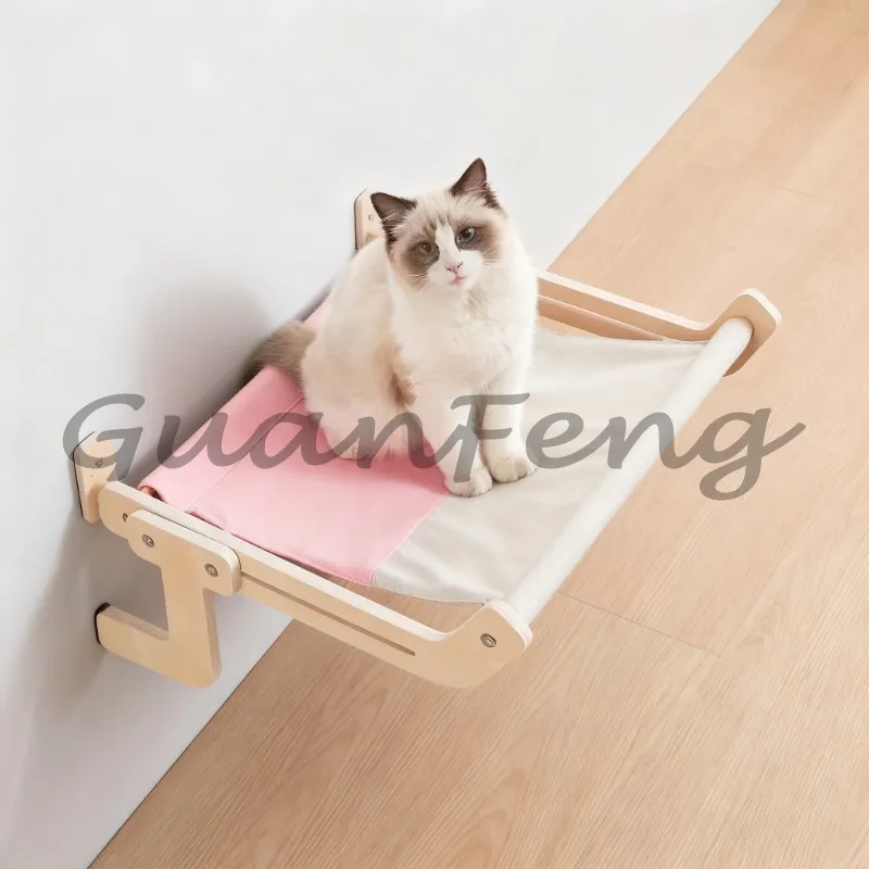 Hanging Window Cat Hammock Bed, Removable Washable Wooden Pet Perch Shelf for Indoor Kitten Cat