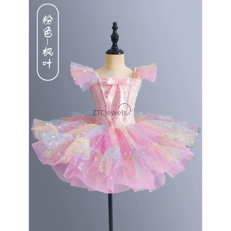 2026-新しい子供のバレエダンスドレスリトルスワンダンスドレススパンコールふわふわドレス女の子バレエ衣装パフォーマンス衣装