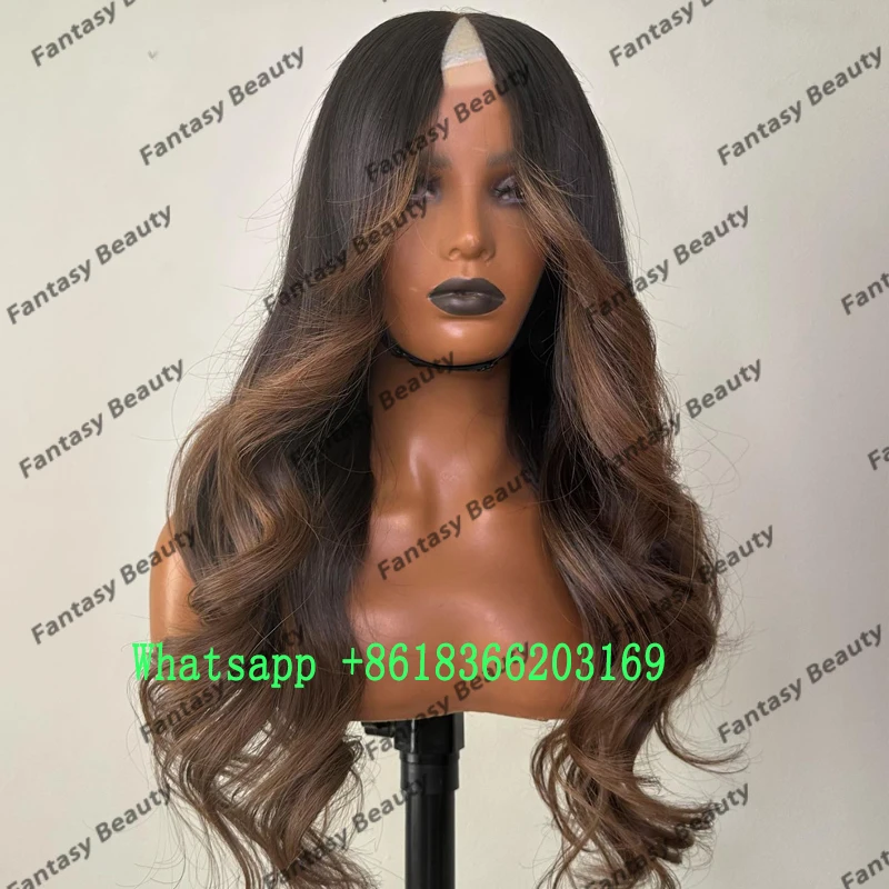 

Opening V Part Remy Human Hair Full 180Density Machine Made Black Women Half Wigs Easy Install Glueless Ombre Natural U Part Wig