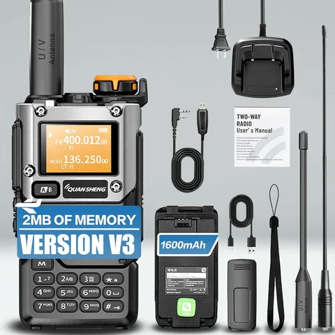 QUANSHENG UV-K5(8) V3 Walkie Talkie 2MB Memory 50-600MHz Air Band RX 5W Two Way Radio Type-C Wireless Copy Custom Firmware
