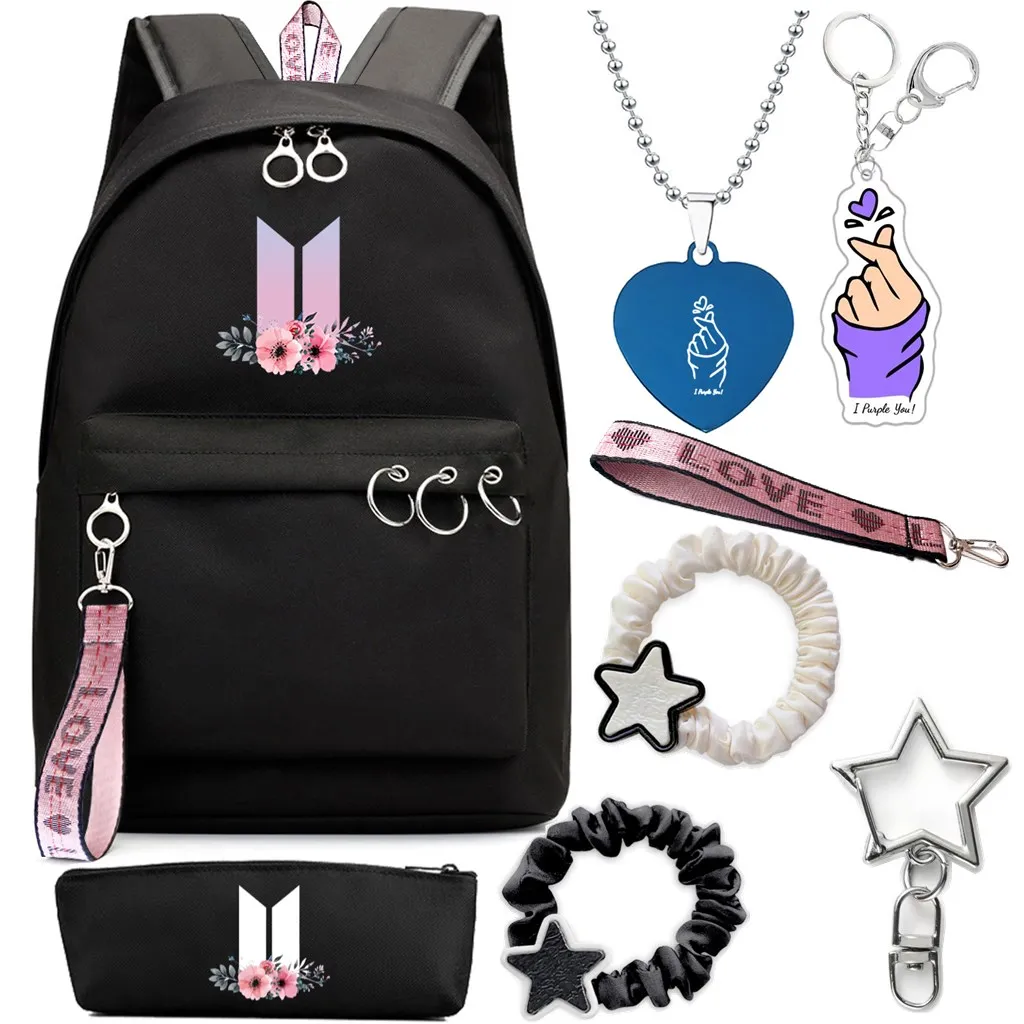 Alikpop Valentine\'s 8-Piece Anime Backpack Set with K-Pop Jewelry, Y2K Hair Accessory, and More - Durable & Stylish