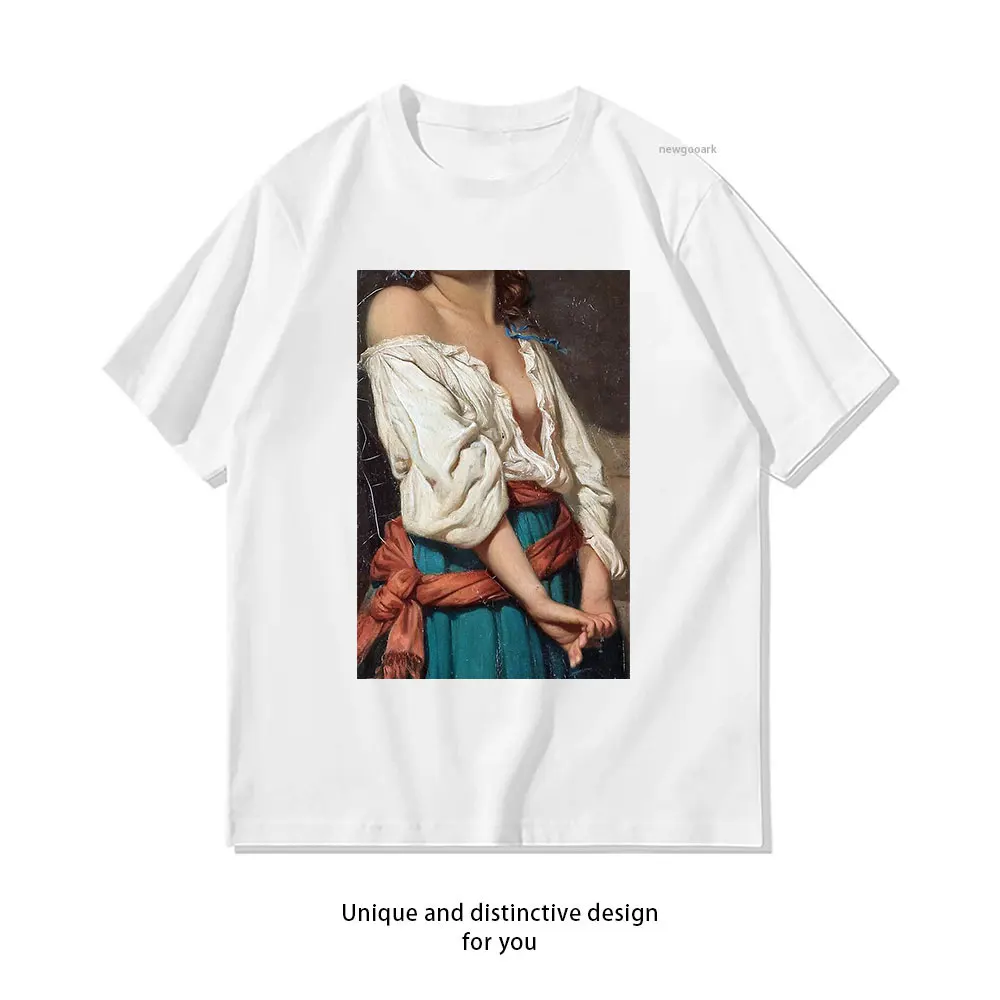 Ung Kvinna i Landskap von Charles Zacharie Landelle Crop-T-Shirt für Damen und Herren, Sommermode, lässige Baumwoll-T-Shirts mit Aufdruck