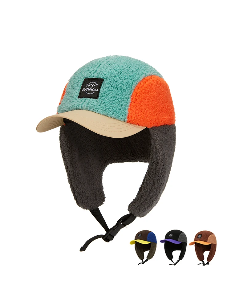 

Winter Outdoor Color Matching Warm Lamb Wool Baseball Hat Windproof Sports Pilot Cap Ear Protection Bomber Hats Men and Women