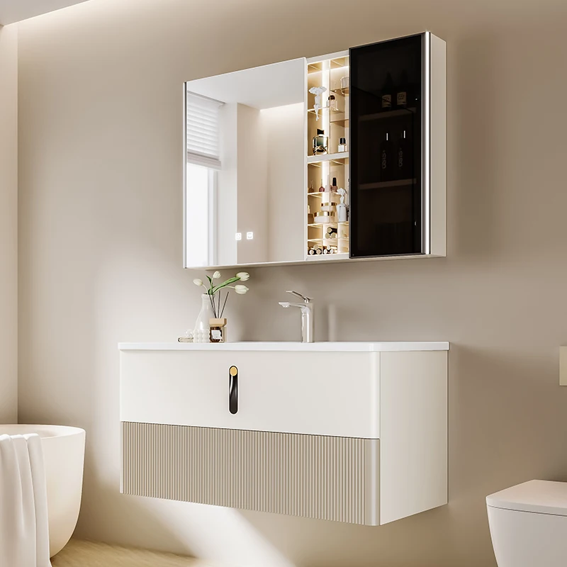Bathroom CabinetSmart Mirror Lamp Combination Bathroom Cabinet With Ceramic Wash Hands Table And One Basin Simple Toilet Vanity