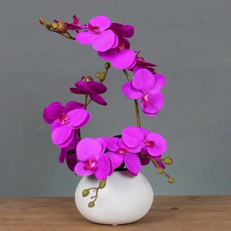 Modern Minimalist Ceramic Vase+ Fake Flower Phalaenopsis Set Figurines Crafts Decoration Home Livingroom Table Coffee Ornaments