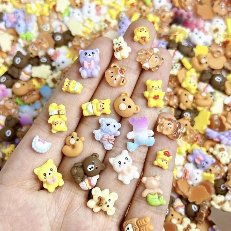 Simulated Cartoon Bread Bears Nail Charms Gradient Powder Blusher Butter Bears Resin Nail Art Decorations for DIY Nails Ornament