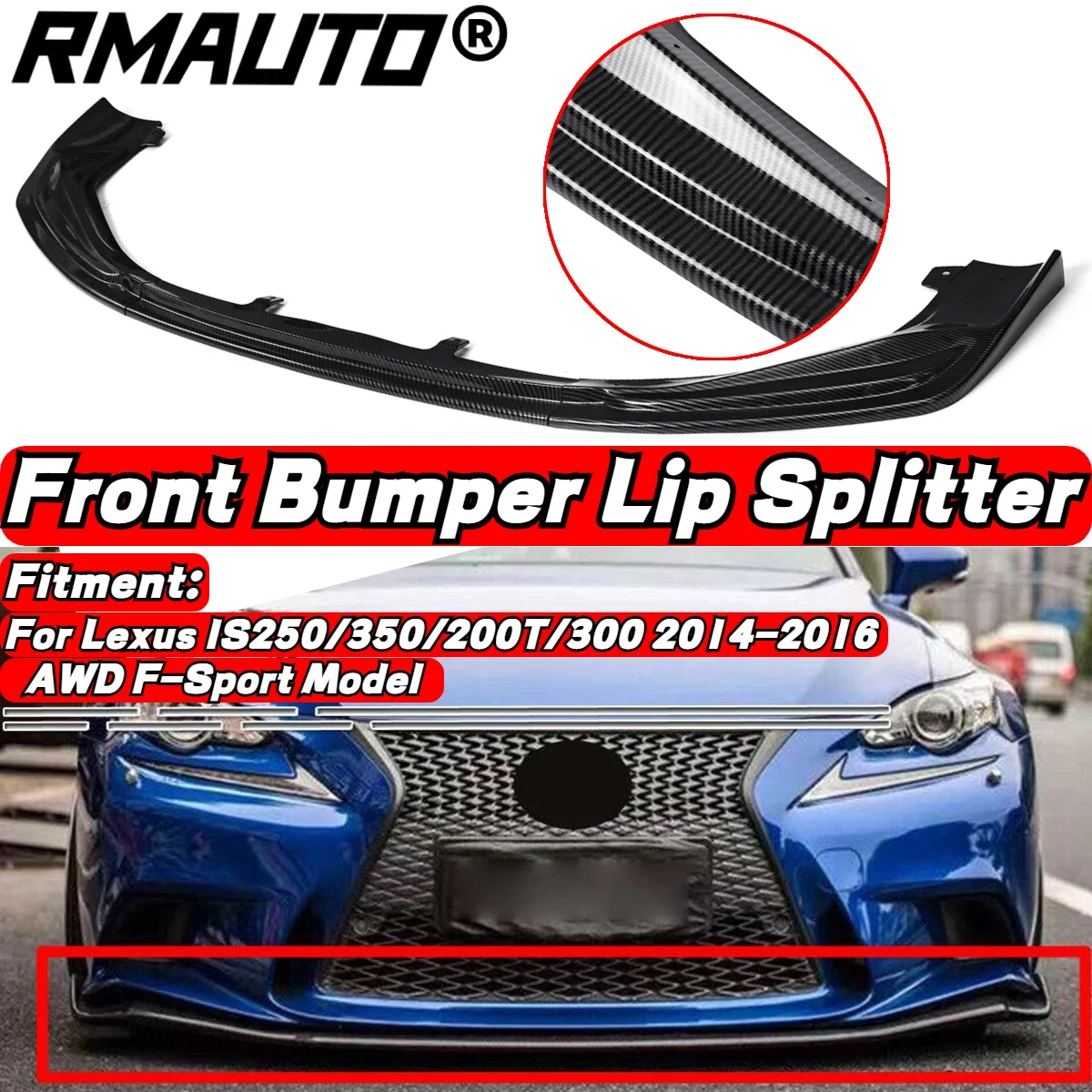 

RMAUTO Carbon Fiber Front Bumper Lip Splitter Diffuser Spoiler Chin For Lexus IS250 IS350 IS200T F-Sport 2014 2015 2016 Body Kit