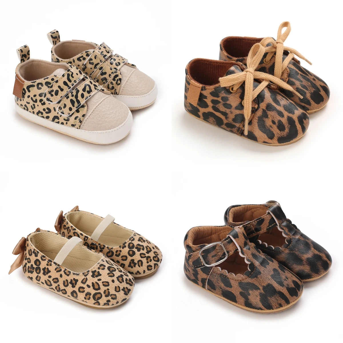 Spring and Autumn Fashion Leopard Pattern Newborn Baby Casual Shoes Anti slip Soft Bottom Baby Crawling and Baptismal Shoes