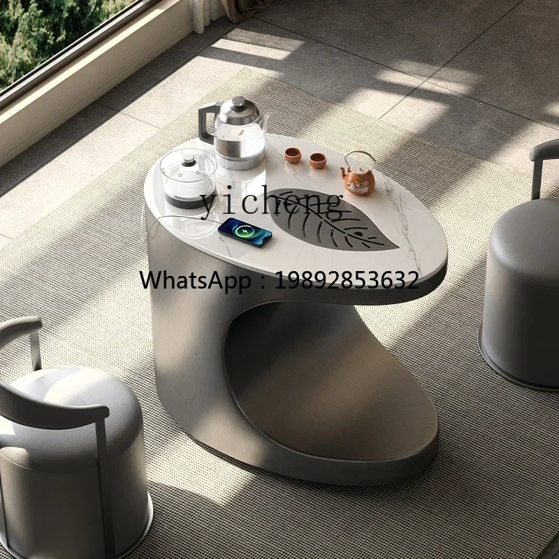 Z1 rock slab tea table light luxury minimalist tea table and chair combination balcony movable small tea cart USB charging