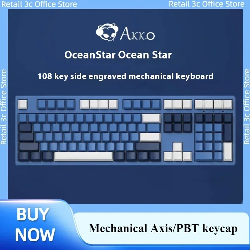 

Akko Ocean Star Mechanical Keyboard Usb Side Engraved Pbt Keycap 108 Key Game Typing Full Key No Punch Computer Game Accessories