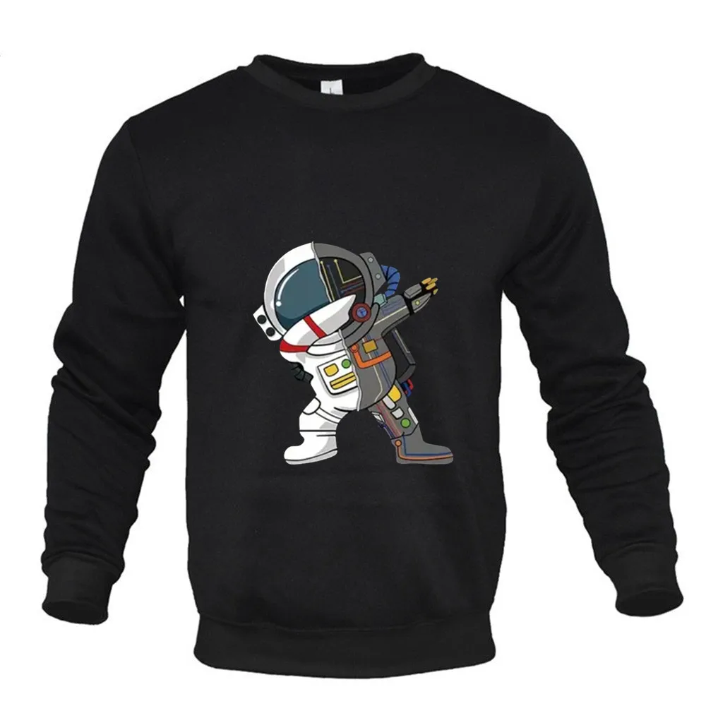 New Cartoon Astronaut Print Women Men Pullover Round Neck Tops Loose Harajuku Long Sleeves Clothing Korean Casual