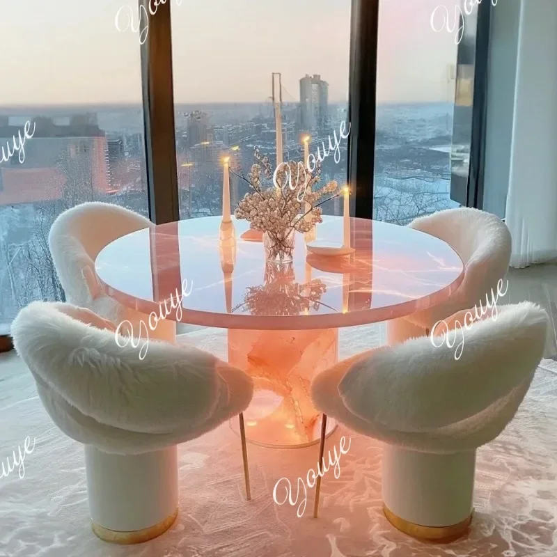 N63 Square Ice Crack Onyx Luminous Coffee Table Tea Table for Bar Pub Restaurant 48'' 1200mm Back Lighted Translucent Furniture
