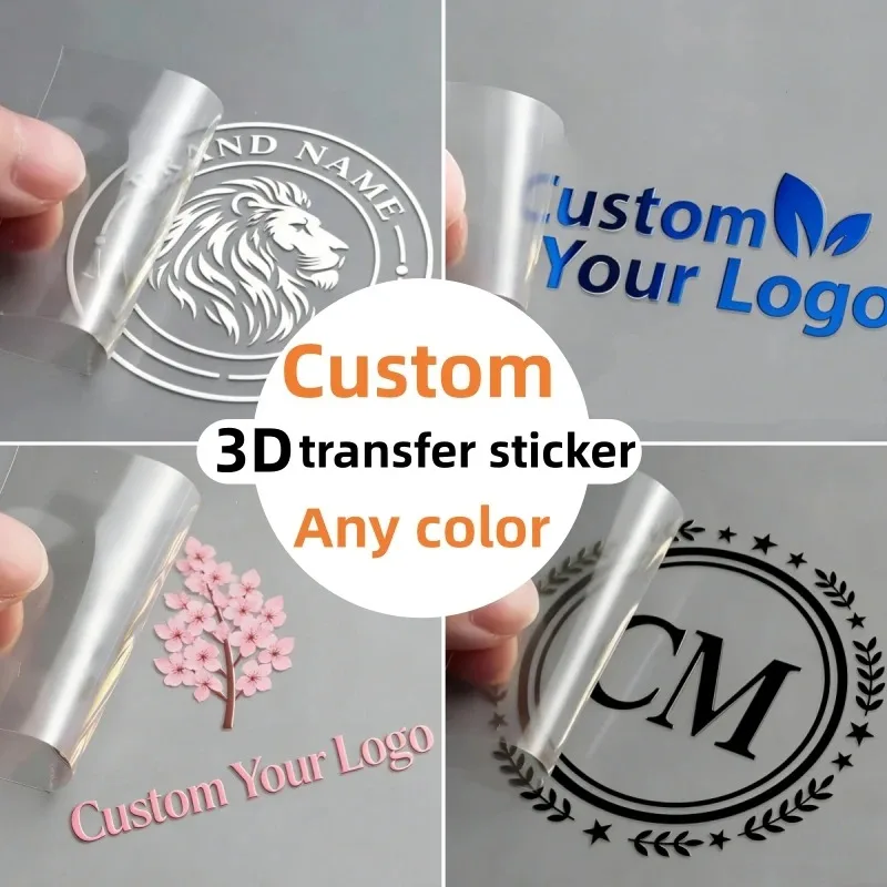 50 Stück individuelle DTF-Transferaufkleber, 3D-UV-Druck, personalisiertes DIY-Firmenlogo, selbstklebendes Kristalletikett auf Flaschen, Verpackungsbox