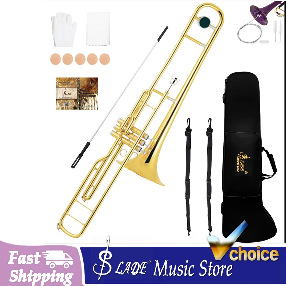 Bb Tenor Trombone 3 Key Brass Gold B Flat Trombone with Hard Case Mouthpiece Complete Kit for Beginner Student Band Performance
