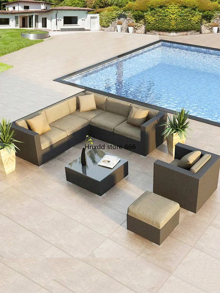 Outdoor rattan sofa sunscreen waterproof courtyard garden rattan chair combination