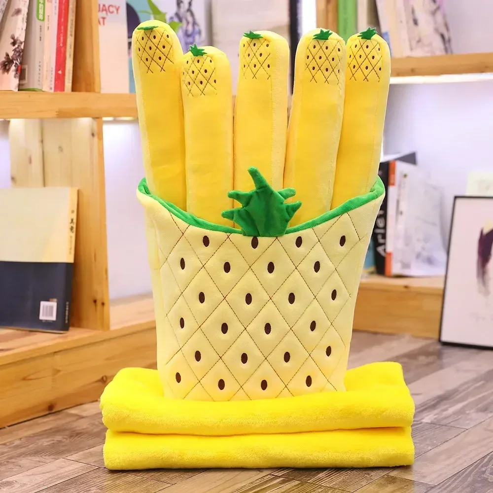 Boneca + cobertor criativo bonito dos desenhos animados frutas batatas fritas segurar travesseiro ar condicionado cobertor morango abacaxi brinquedo de pelúcia presente
