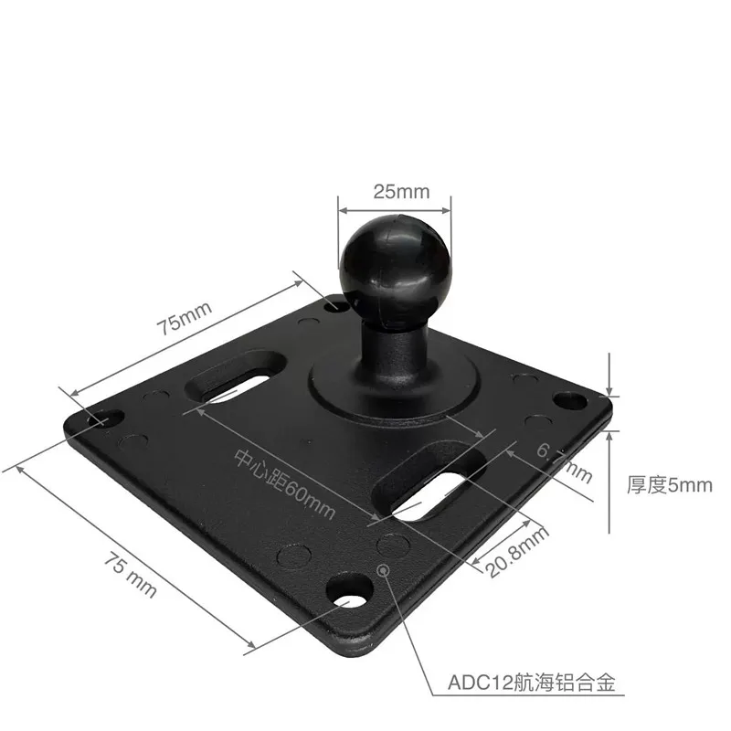 1-calowy adapter głowicy kulowej Aluminiowa kwadratowa podstawa montażowa 1-calowy gumowy wspornik głowicy kulowej 75x75 mm do płyty standardowej VESA — zdjęcie produktu 4