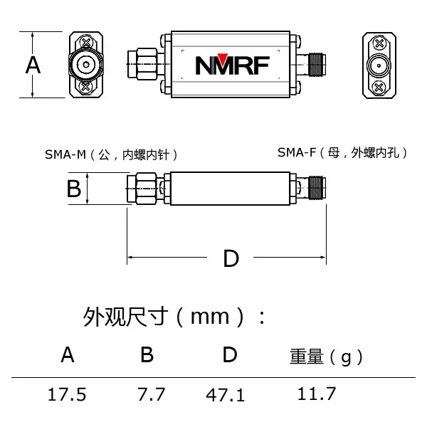 580 (560~ 620) MHz bandpass filter, ultra-small size, SMA interface