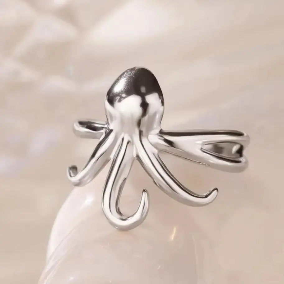 Octopus Rings for Women Smooth Tentacles Stainless Steel Octopus Ring Vintage Charm Jewelry Anti Allergic Accessories anillos