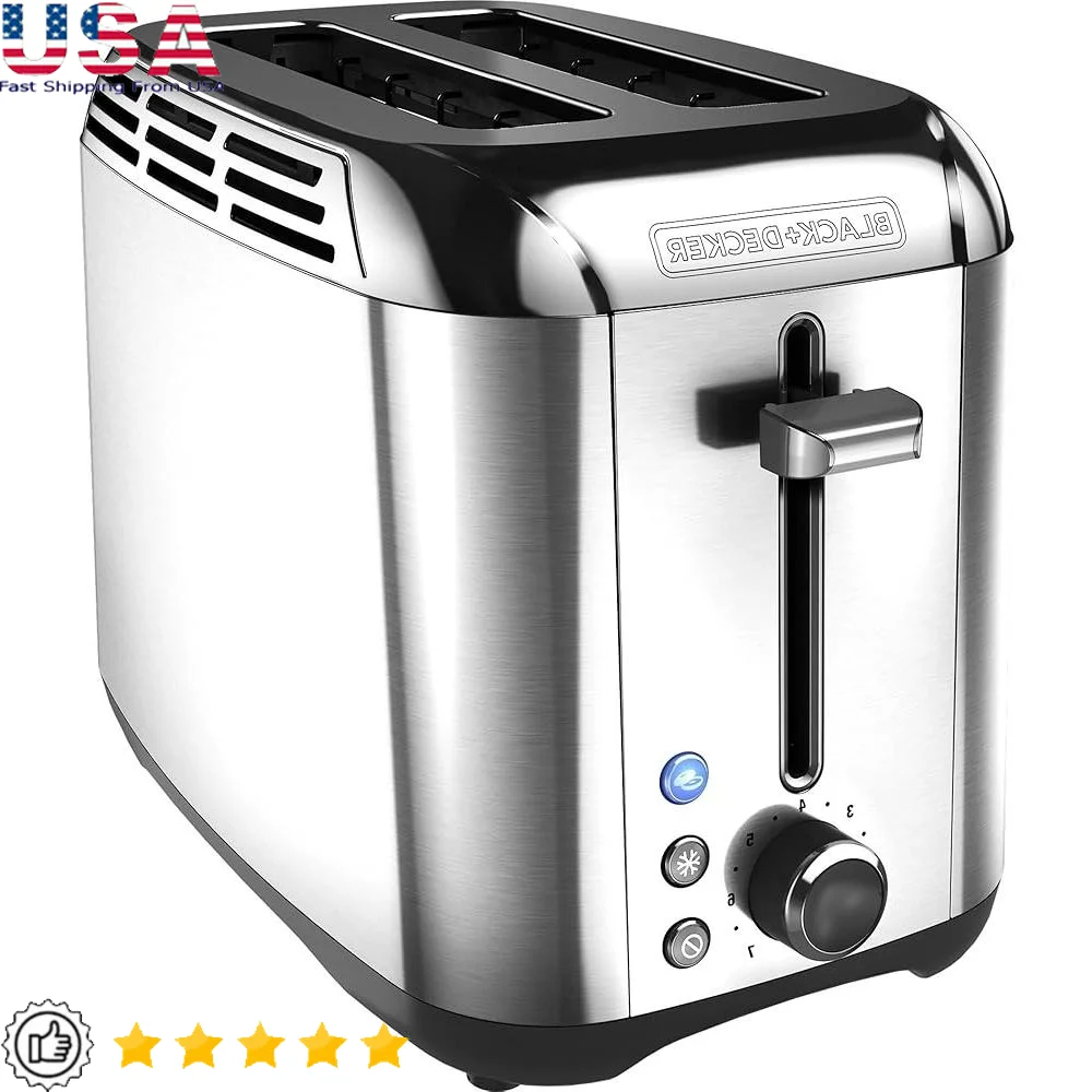 2-Slice Stainless Steel Toaster Extra Wide Slots Rapid Toasting Versatile Functions Bagel Toasting Extended Lever Easy Cleanup