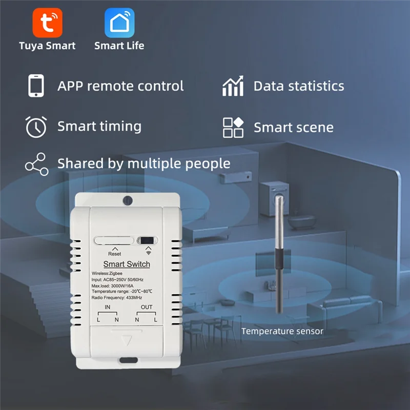 Интеллектуальный переключатель температуры AS95-Wifi с датчиком 2 м Ewelink, переключатель температуры 16 А, поддерживает голосовое управление