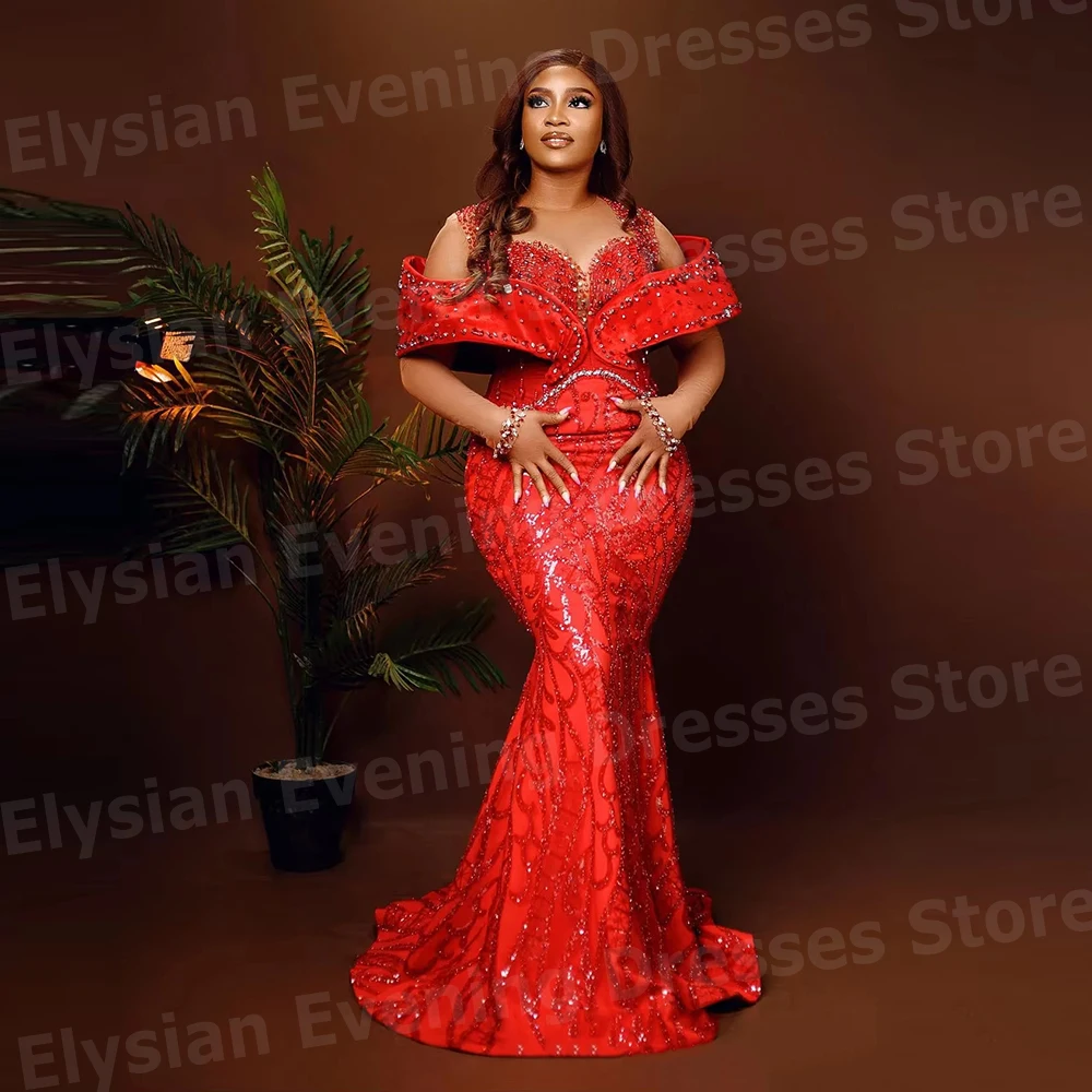 

Sparkling Luxurious Women's Mermaid Beaded Evening Dresses Customized Robe De Soirée Prom Gowns Off Shoulder Vestidos Para Mujer