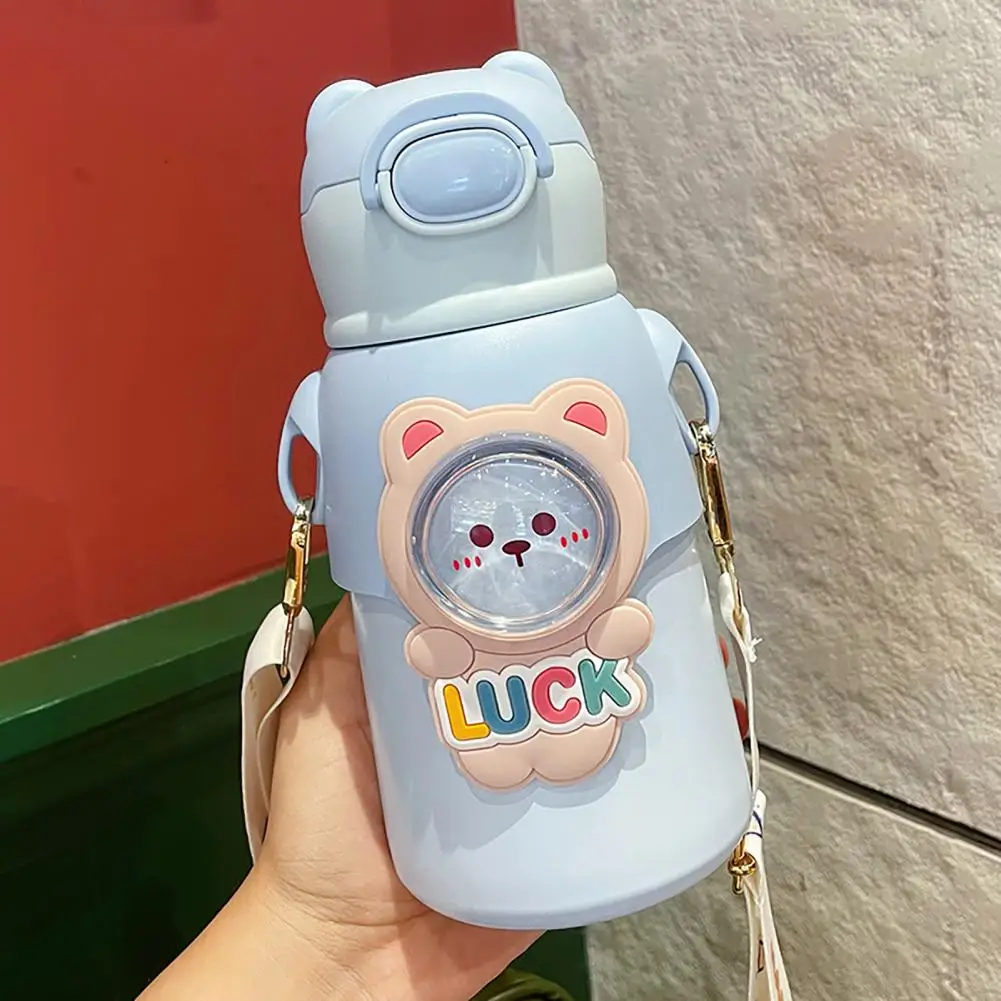 Thermal Bottle Easy to Carry Durable Children Cute Thermal Cup with Shoulder Straps Sturdy Drinking Straw Cup for School