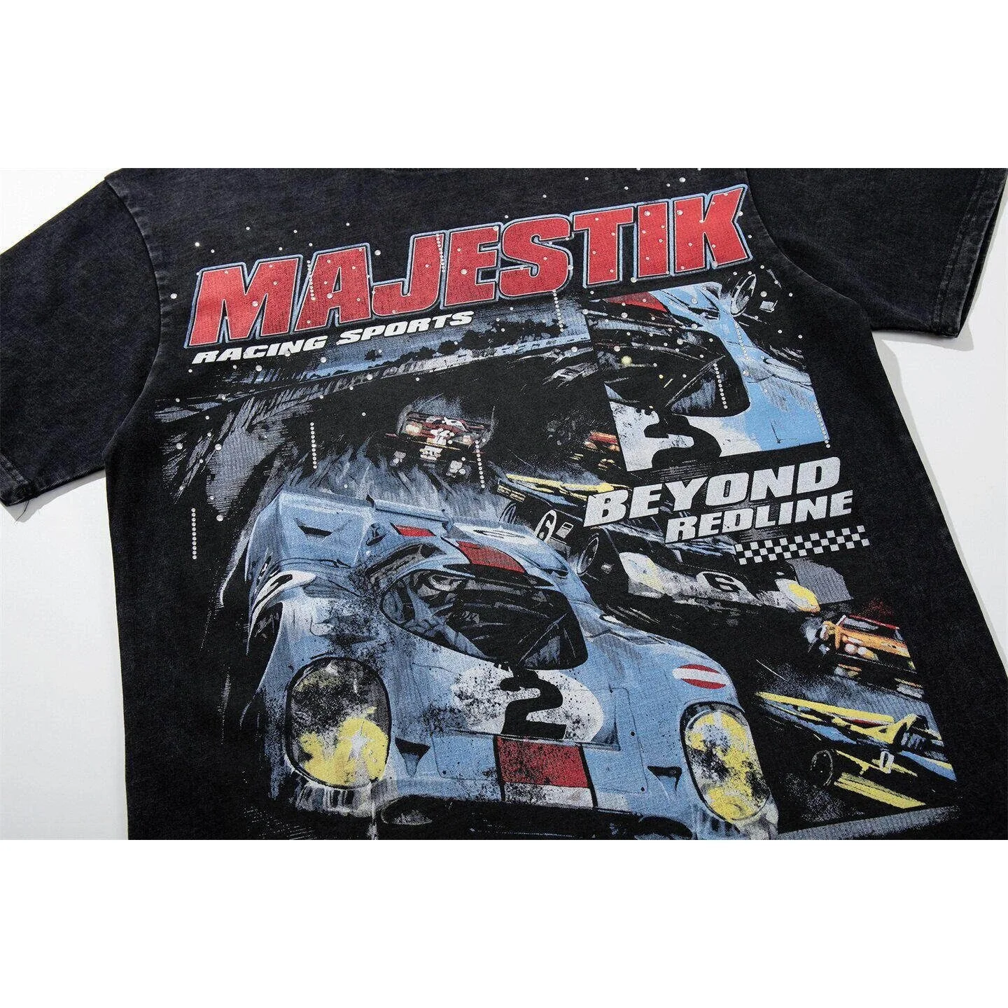 MAJESTIK High Street Racing Beaded Print Short-Sleeved T-Shirt - Men's and Women's Retro Weathered Loose-Fitting Casual Top