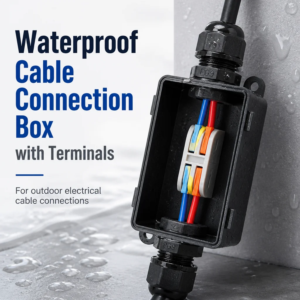 Waterproof Junction Box Outdoor IP65 Cable Connection Box with Terminal Block, Plastic 2 Way PG9 Connector for Garden Light Lamp