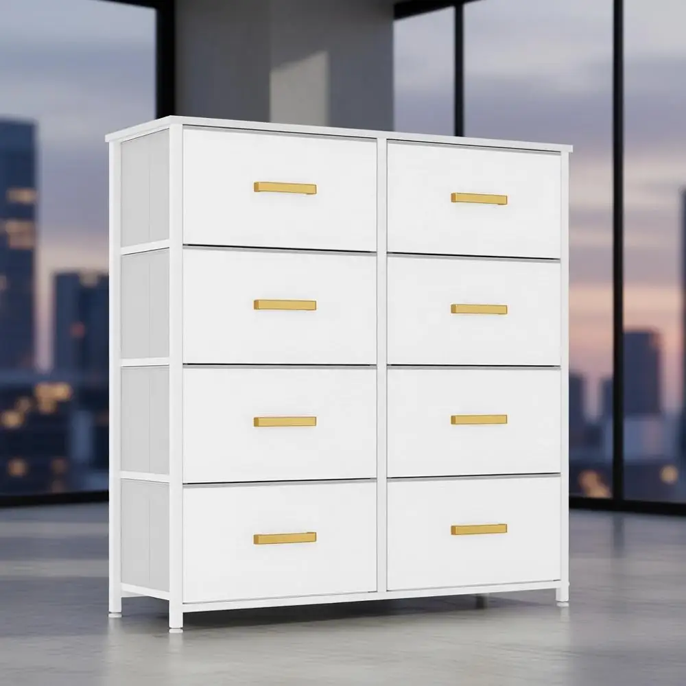 

8-Drawer Tall Storage Cabinet with Rustic Style for Living Room Organization