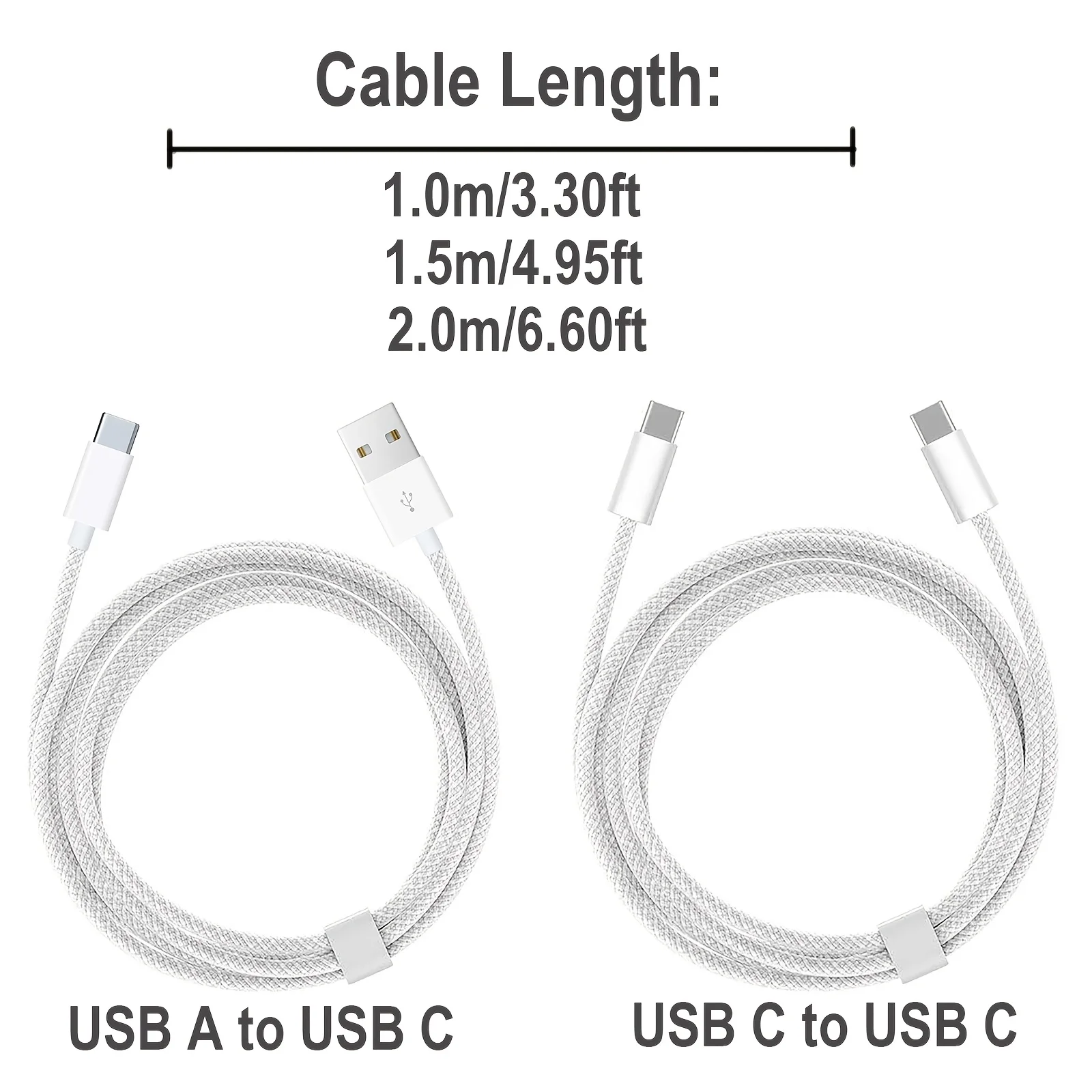 USB Type C 3A Fast Charging Cord Compatible with iPhone 15 16 Pro Max, iPad Pro, Samsung Galaxy S24, AirPods, Power Bank Cable.