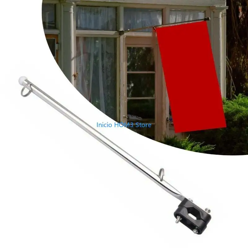 A5YD Stainless Steel Rails Mounted Poles Base Bright Polished Finish Flag Poles Staff Flag Poles Base for Boats Yacht Pontoon