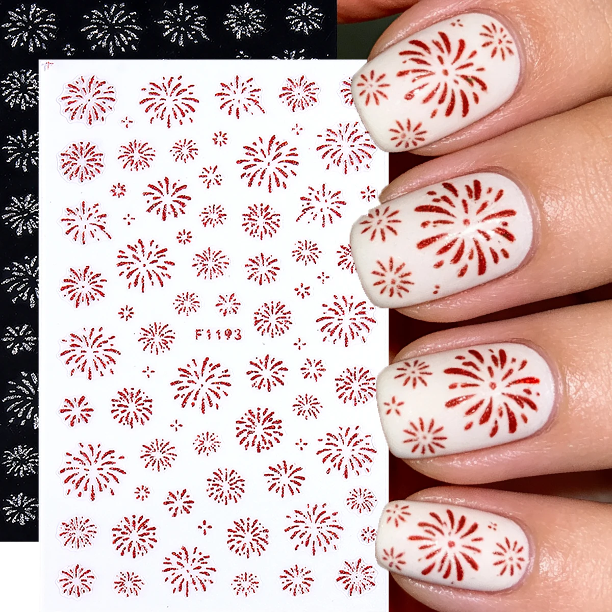 3D-Glitzer-Feuerwerks-Nagelaufkleber, geeignet für Nägel – funkelnde Feuerwerks- und blühende Feuerwerks-Nagelaufkleber für Partys und Neujahr