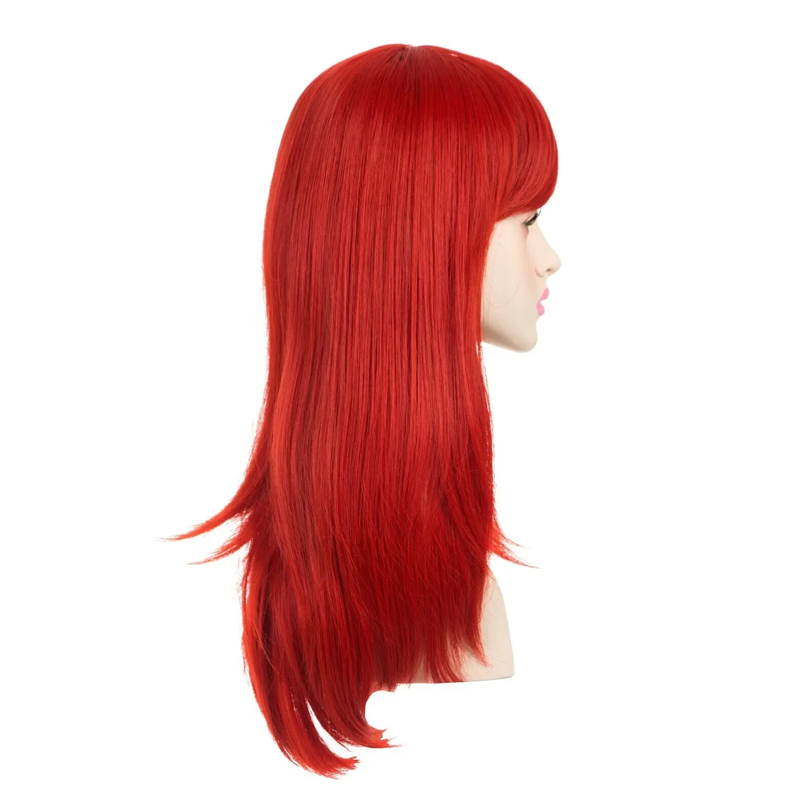 OneDor-Peluca de pelo Kanekalon liso de cabeza completa, 20 pulgadas, Rojo