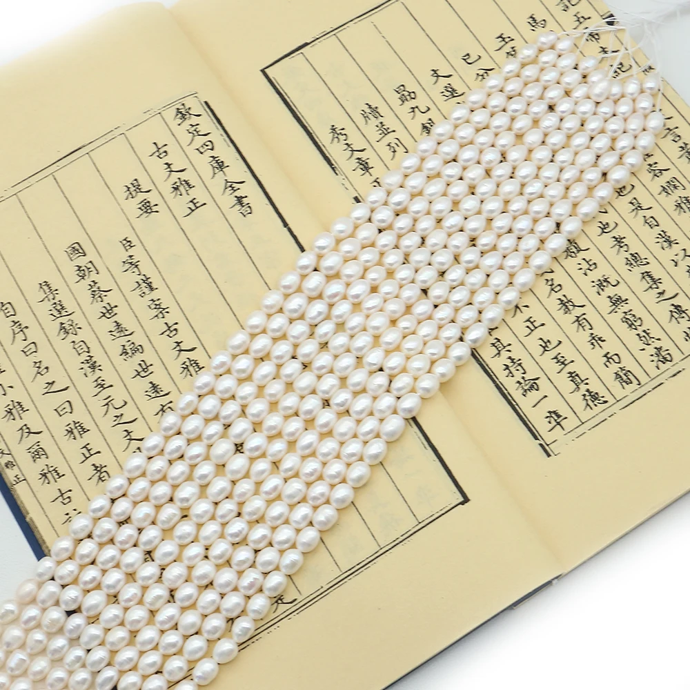 

High-Quality Rice-Shaped White Natural Freshwater Pearl Straight Hole Loose Beads DIY Making Necklace Bracelet Jewelry 6-10mm